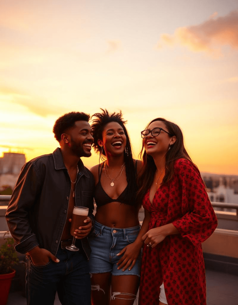 Trois amis riant ensemble lors d'un evenement